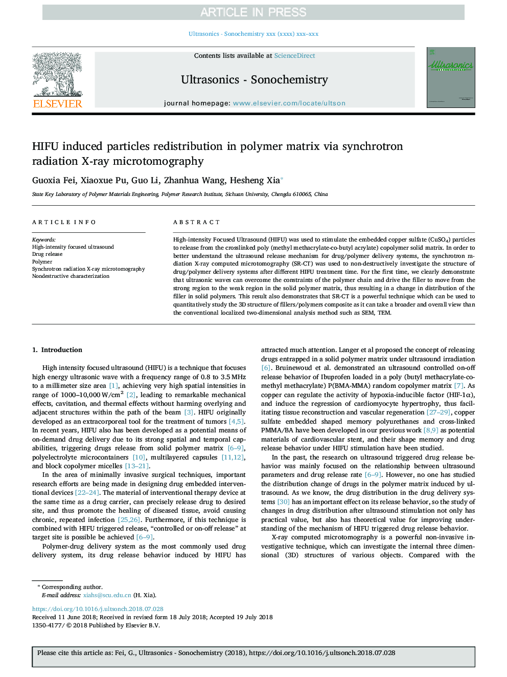 HIFU induced particles redistribution in polymer matrix via synchrotron radiation X-ray microtomography