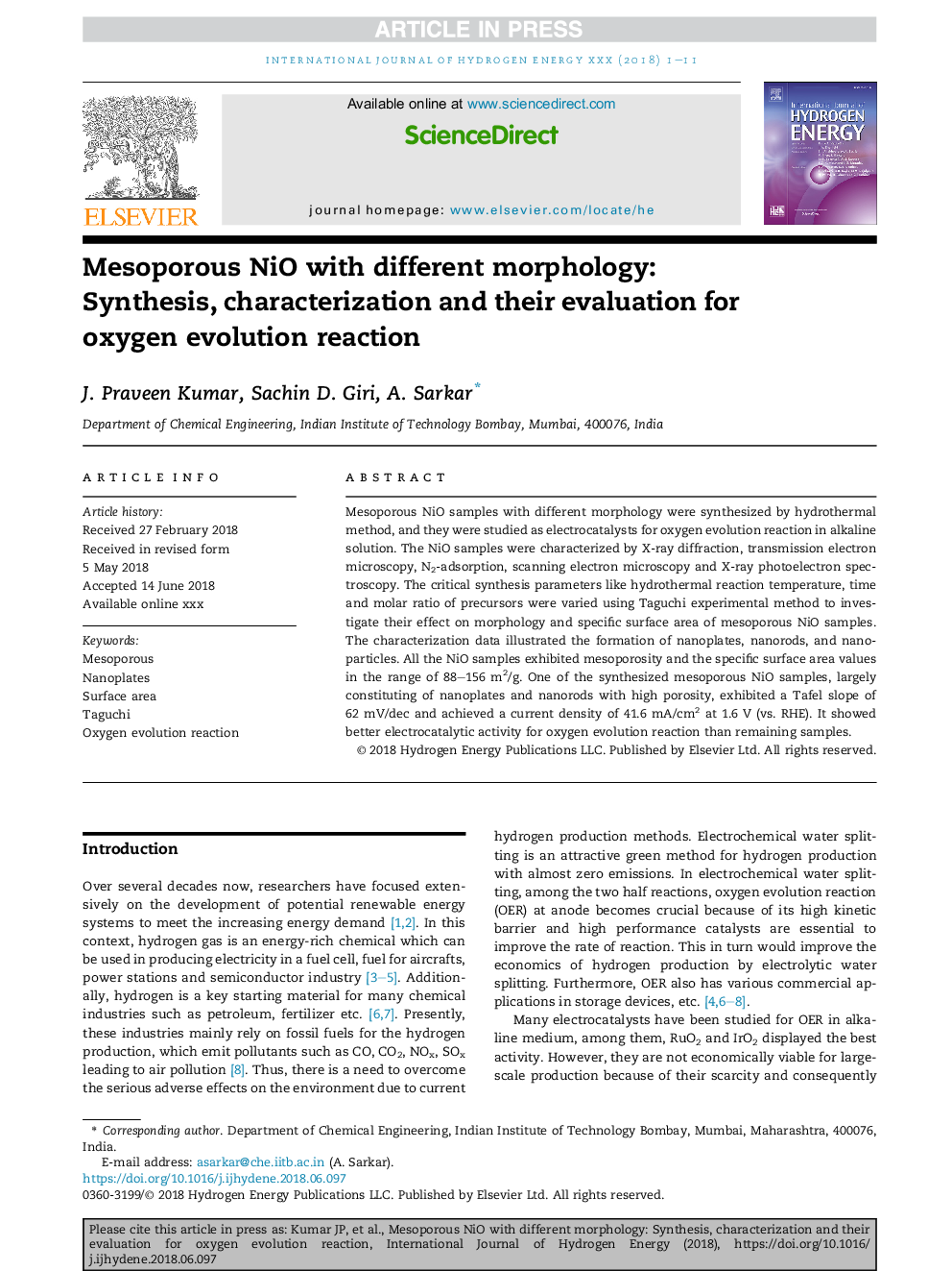 Mesoporous NiO with different morphology: Synthesis, characterization and their evaluation for oxygen evolution reaction