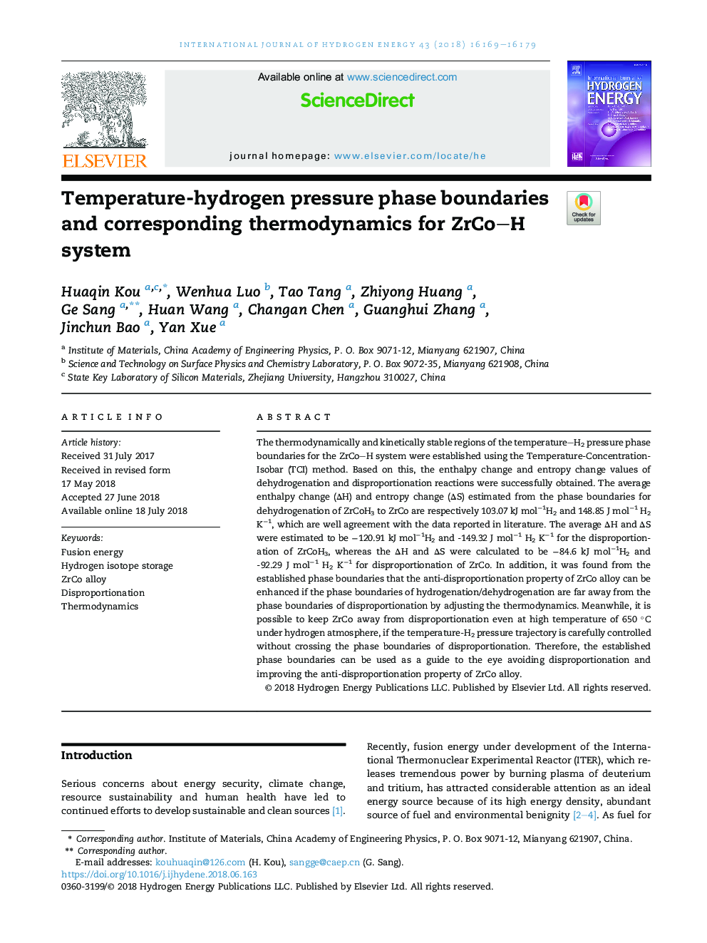 Temperature-hydrogen pressure phase boundaries and corresponding thermodynamics for ZrCoH system