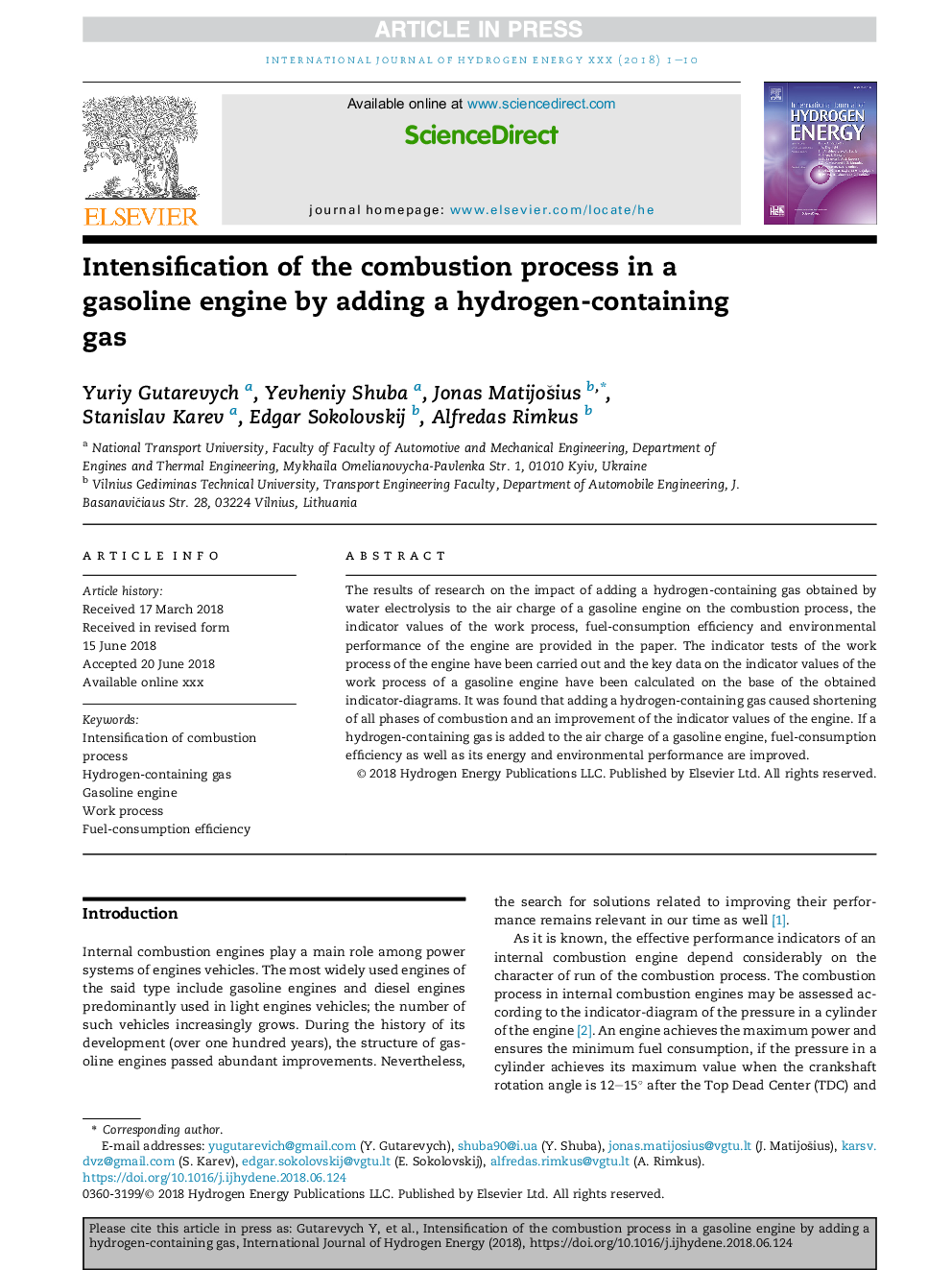 Intensification of the combustion process in a gasoline engine by adding a hydrogen-containing gas