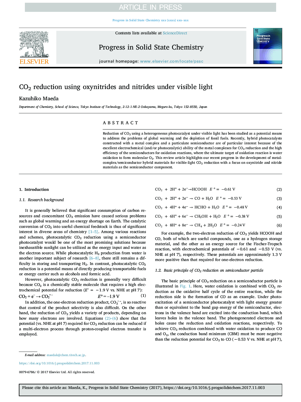 CO2 reduction using oxynitrides and nitrides under visible light