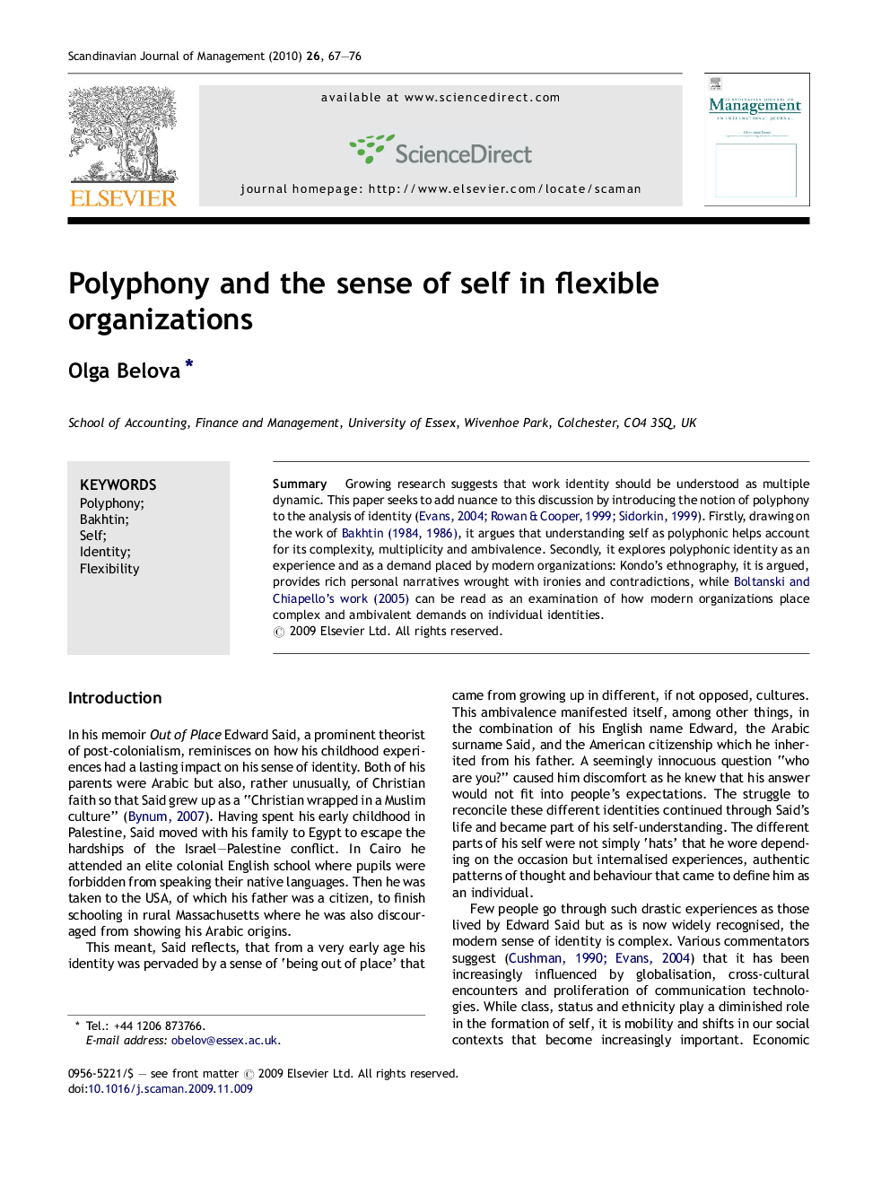 Polyphony and the sense of self in flexible organizations