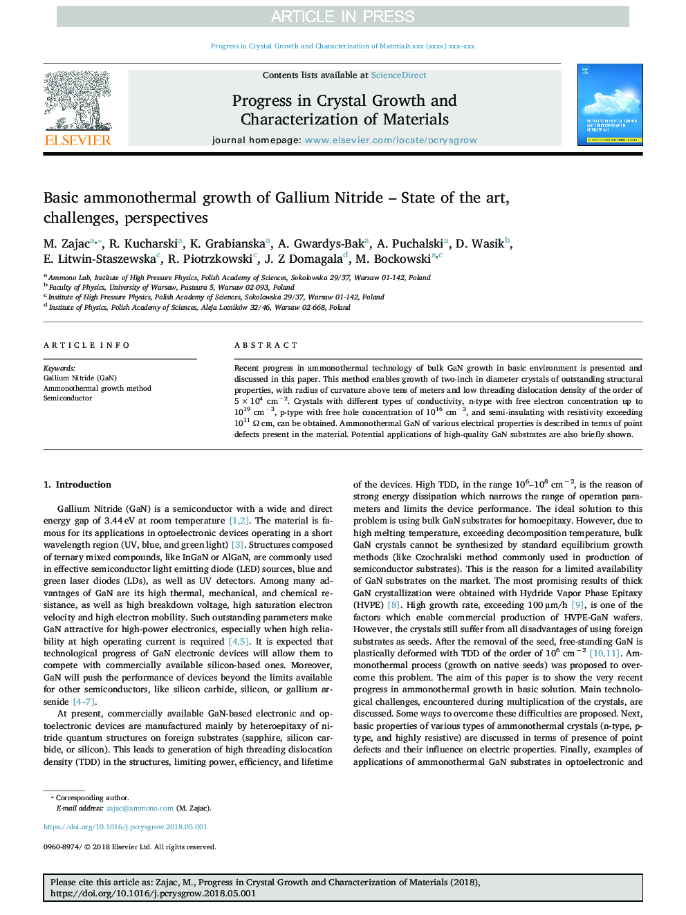 Basic ammonothermal growth of Gallium Nitride - State of the art, challenges, perspectives