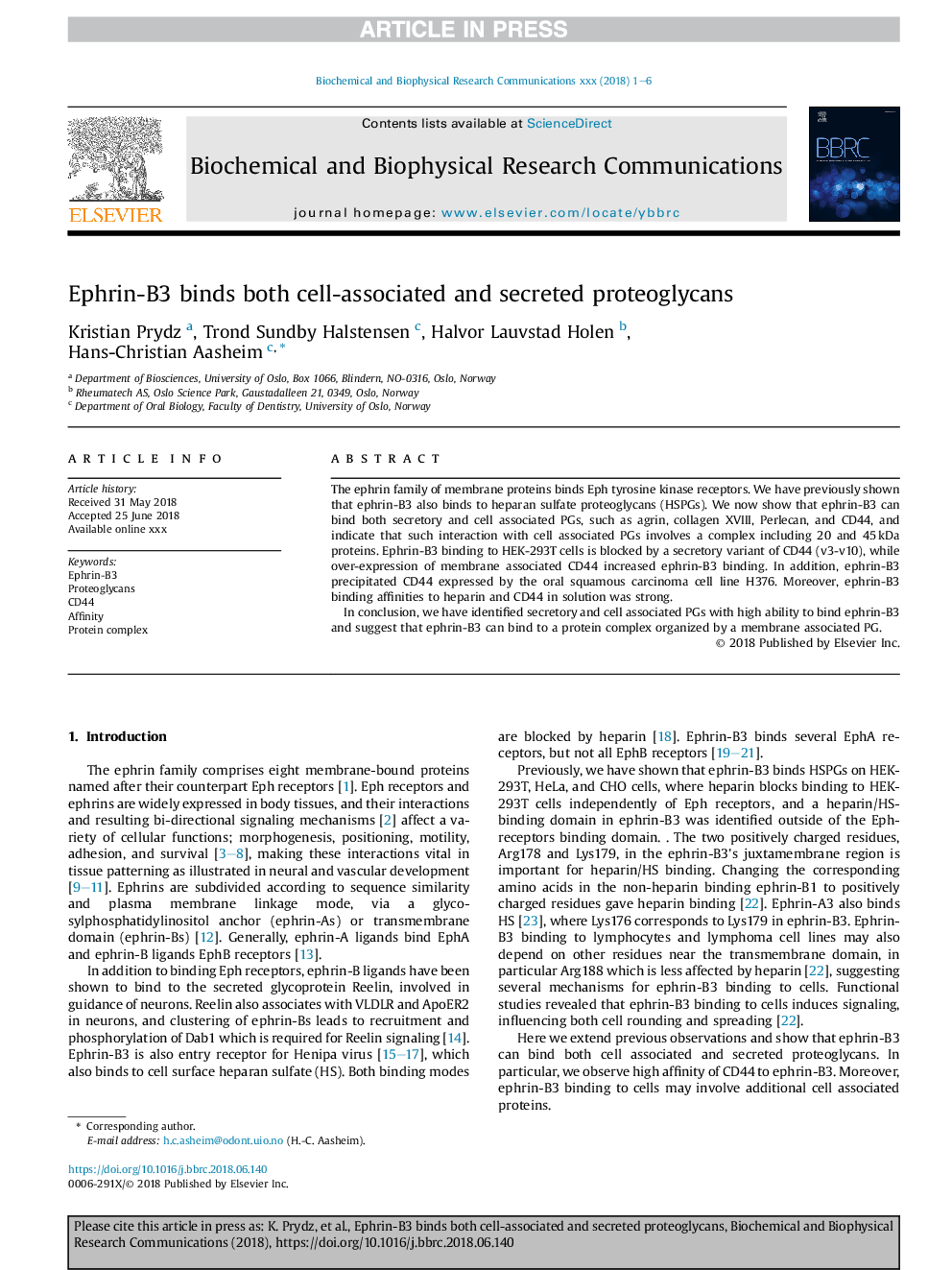 Ephrin-B3 binds both cell-associated and secreted proteoglycans