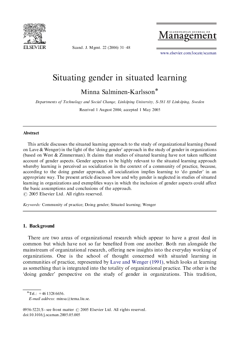 Situating gender in situated learning