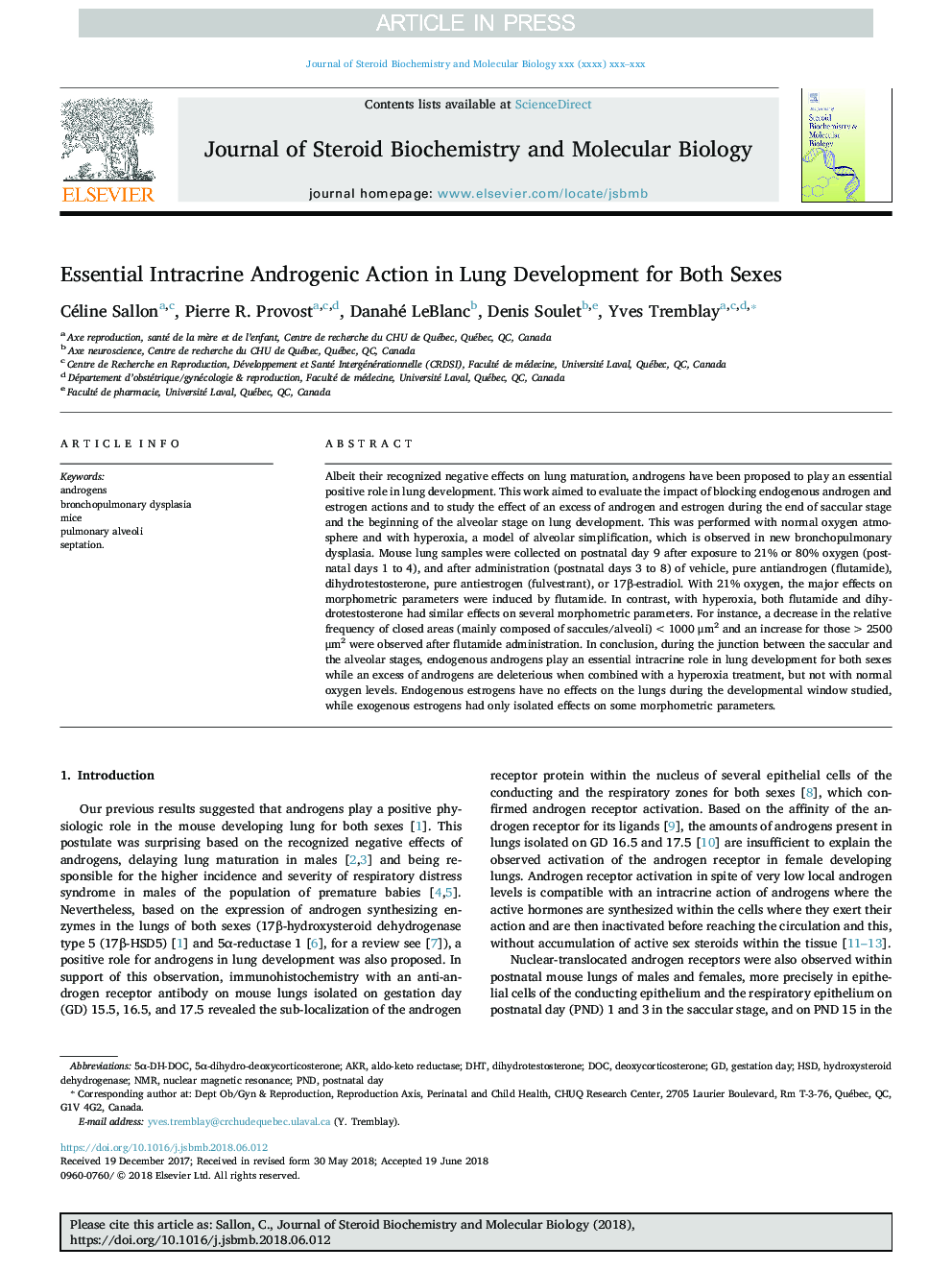 Essential Intracrine Androgenic Action in Lung Development for Both Sexes