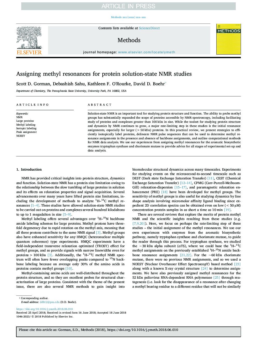 Assigning methyl resonances for protein solution-state NMR studies