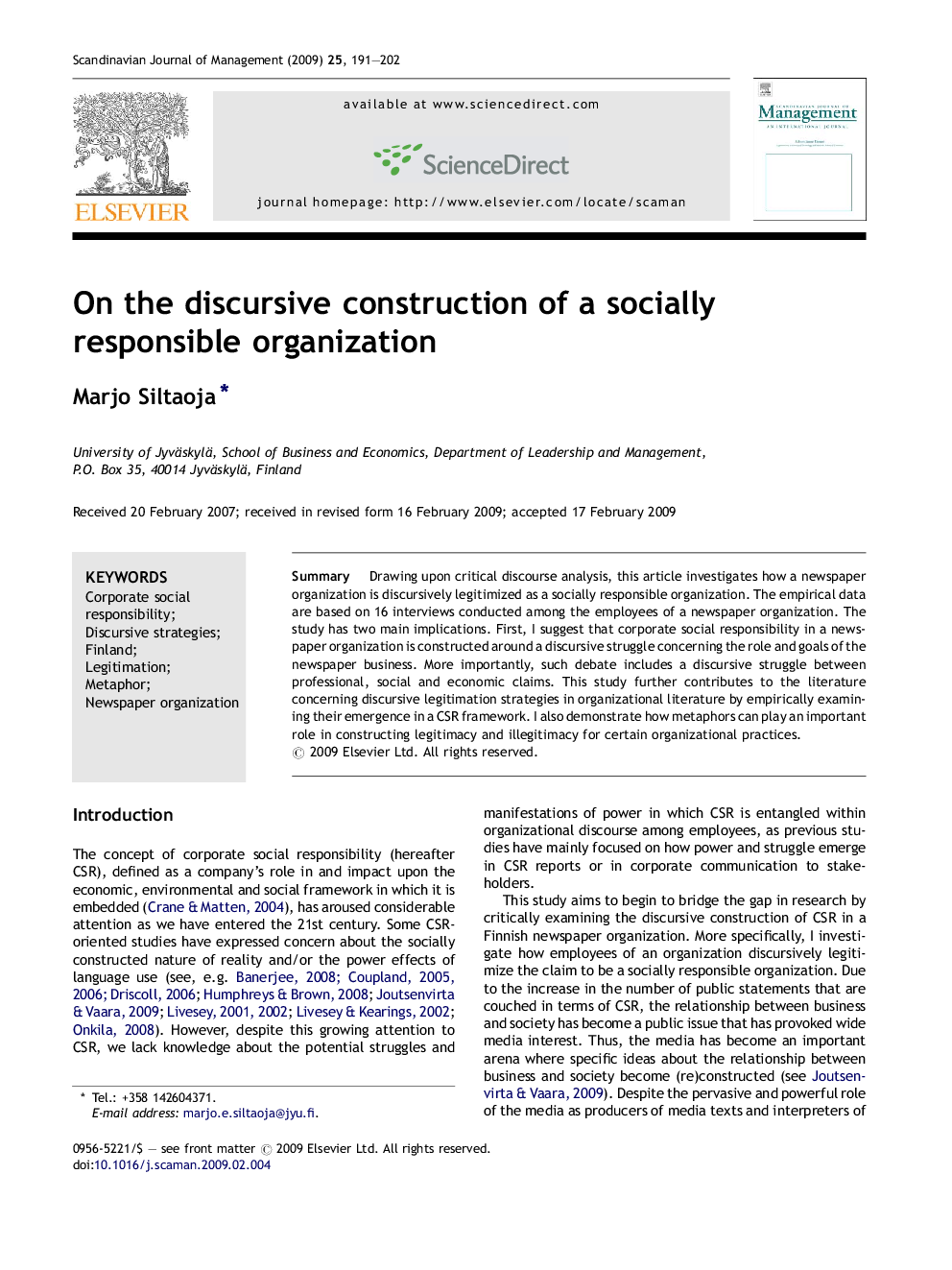 On the discursive construction of a socially responsible organization