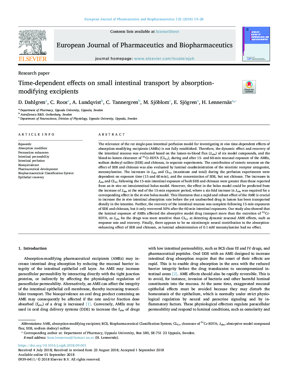 Time-dependent effects on small intestinal transport by absorption-modifying excipients