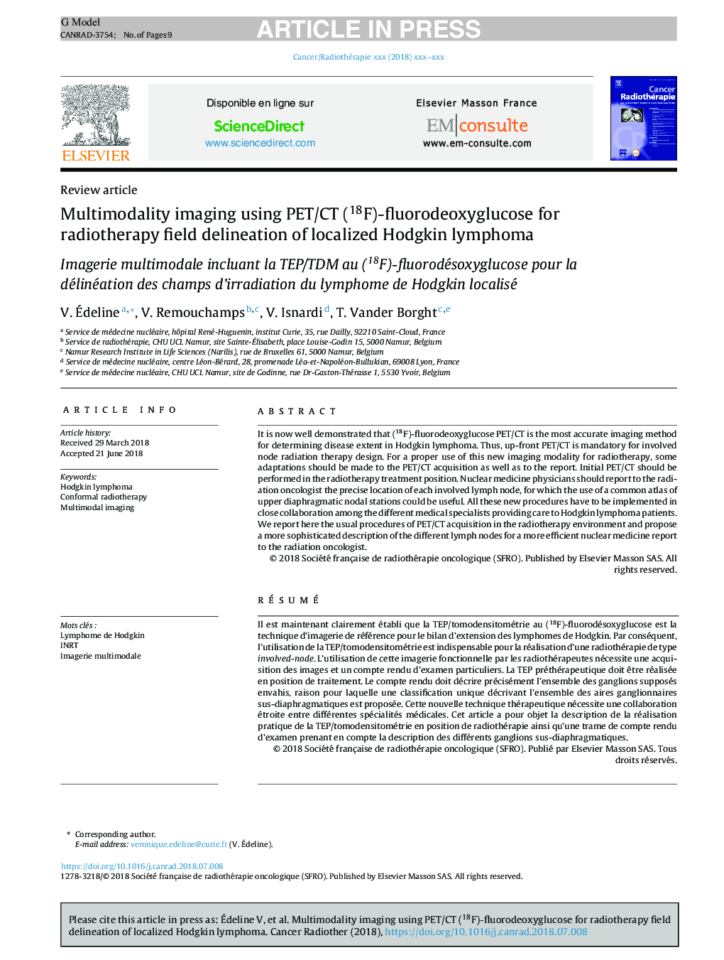 Multimodality imaging using PET/CT (18F)-fluorodeoxyglucose for radiotherapy field delineation of localized Hodgkin lymphoma