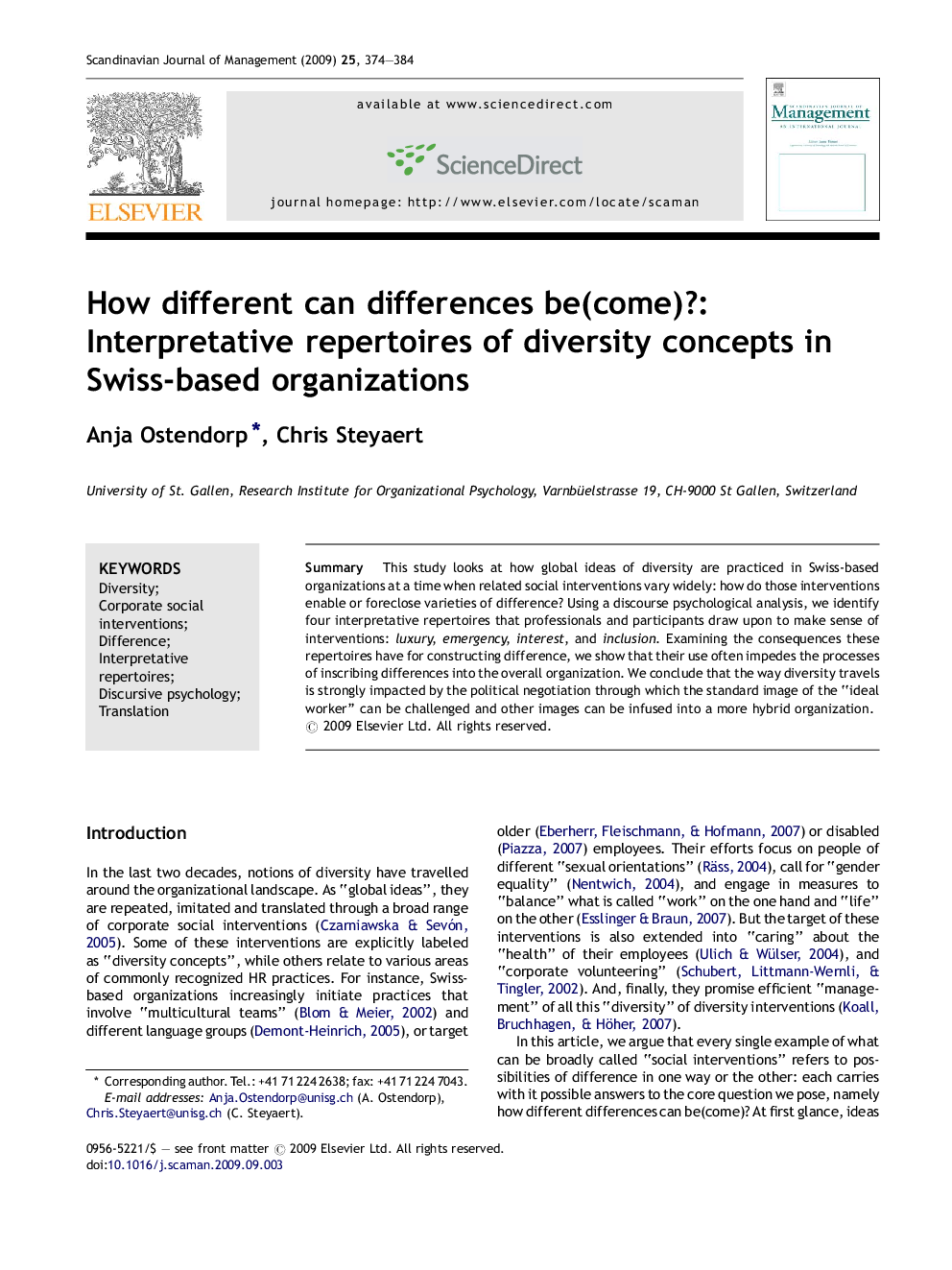 How different can differences be(come)?: Interpretative repertoires of diversity concepts in Swiss-based organizations