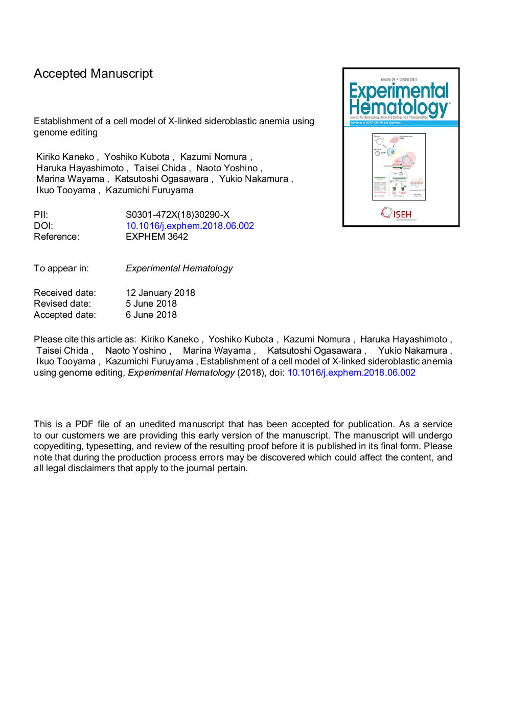 Establishment of a cell model of X-linked sideroblastic anemia using genome editing