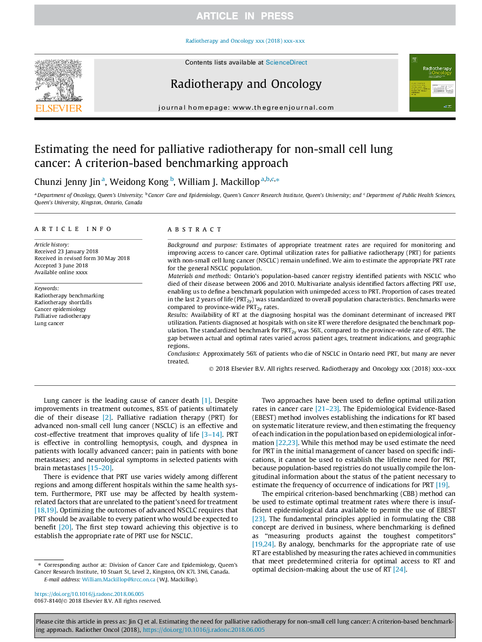 Estimating the need for palliative radiotherapy for non-small cell lung cancer: A criterion-based benchmarking approach