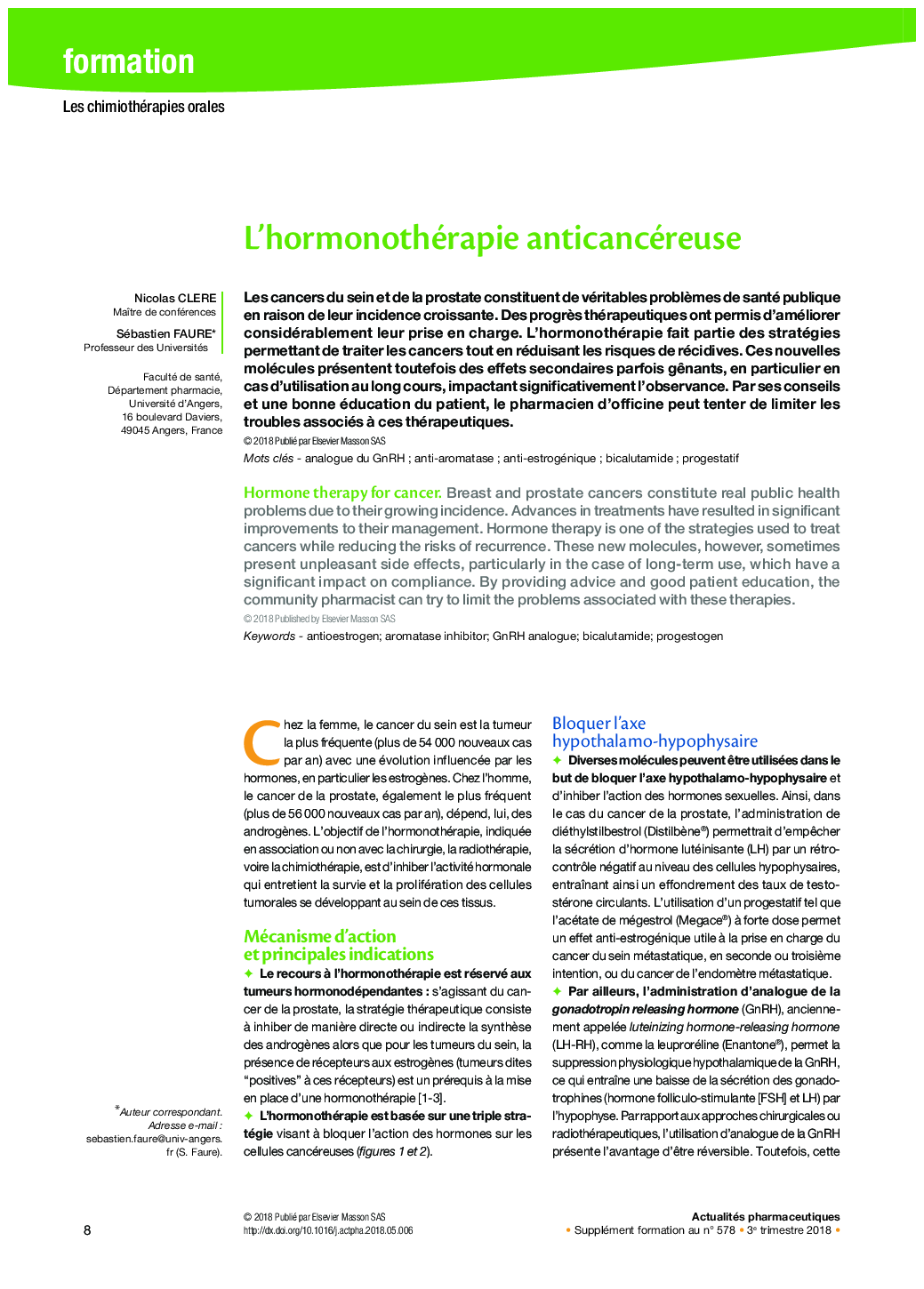 L'hormonothérapie anticancéreuse