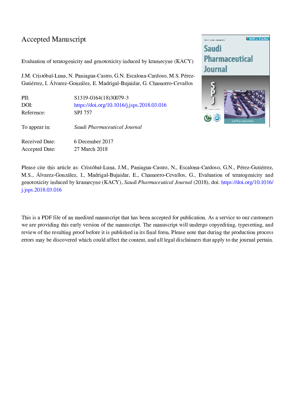Evaluation of teratogenicity and genotoxicity induced by kramecyne (KACY)