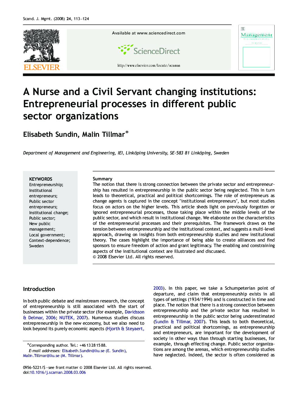 A Nurse and a Civil Servant changing institutions: Entrepreneurial processes in different public sector organizations