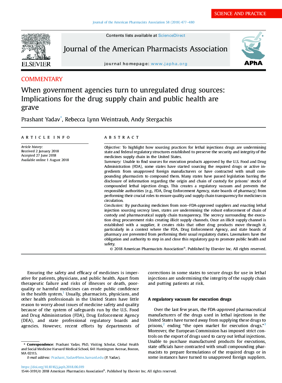 When government agencies turn to unregulated drug sources: Implications for the drug supply chain and public health are grave
