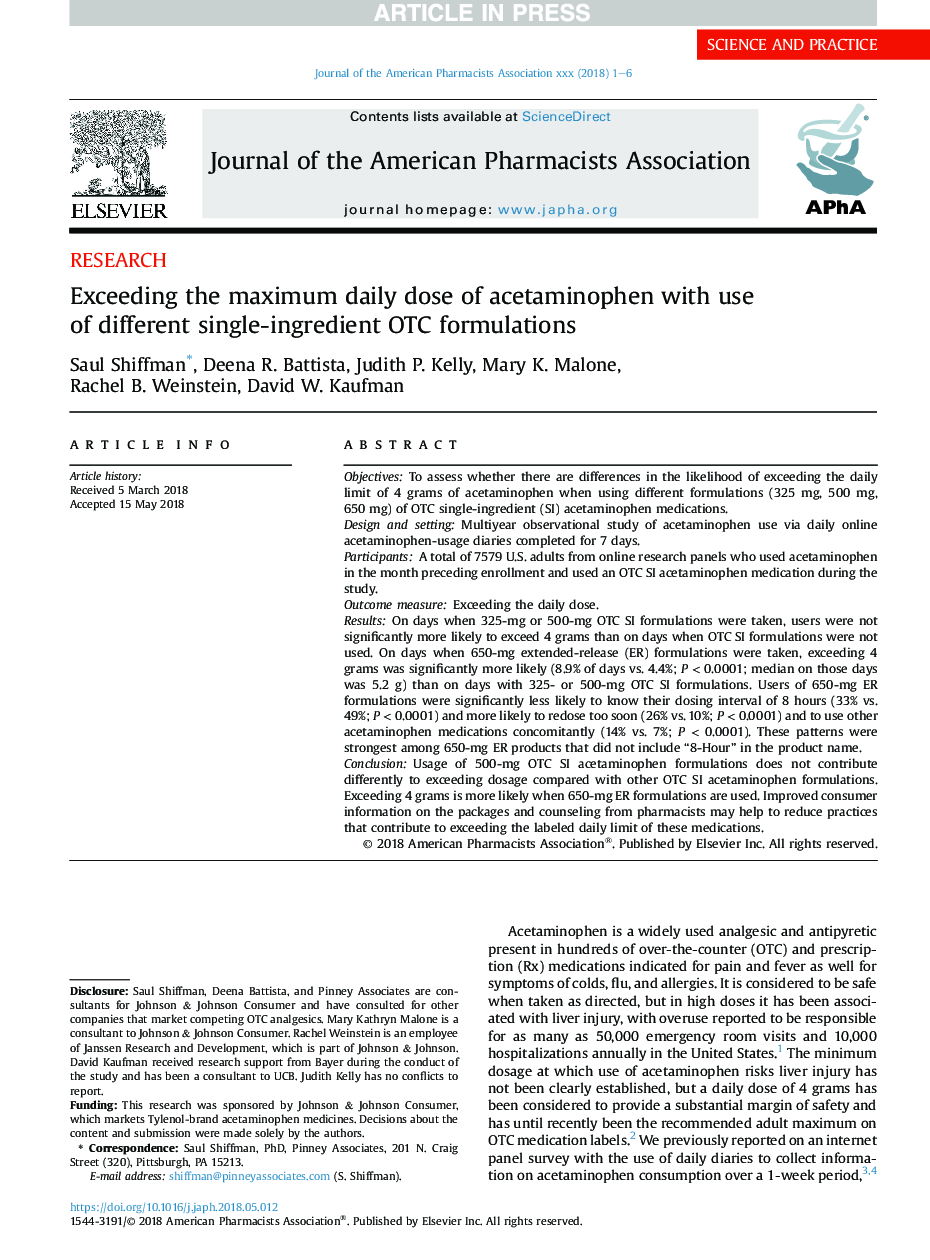 Exceeding the maximum daily dose of acetaminophen with use of different single-ingredient OTC formulations