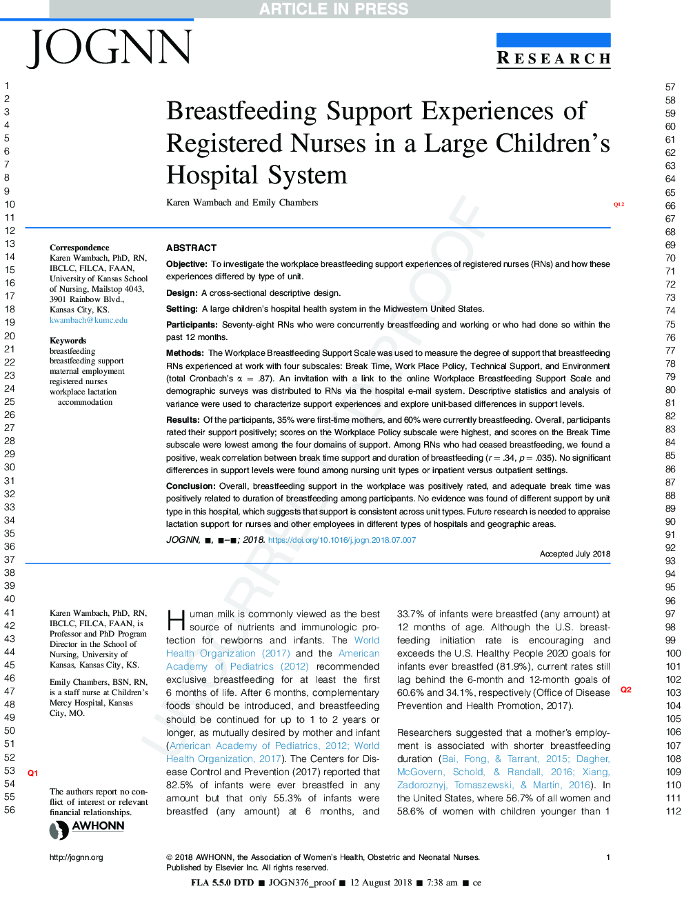 Breastfeeding Support Experiences of Registered Nurses in a Large Children's Hospital System