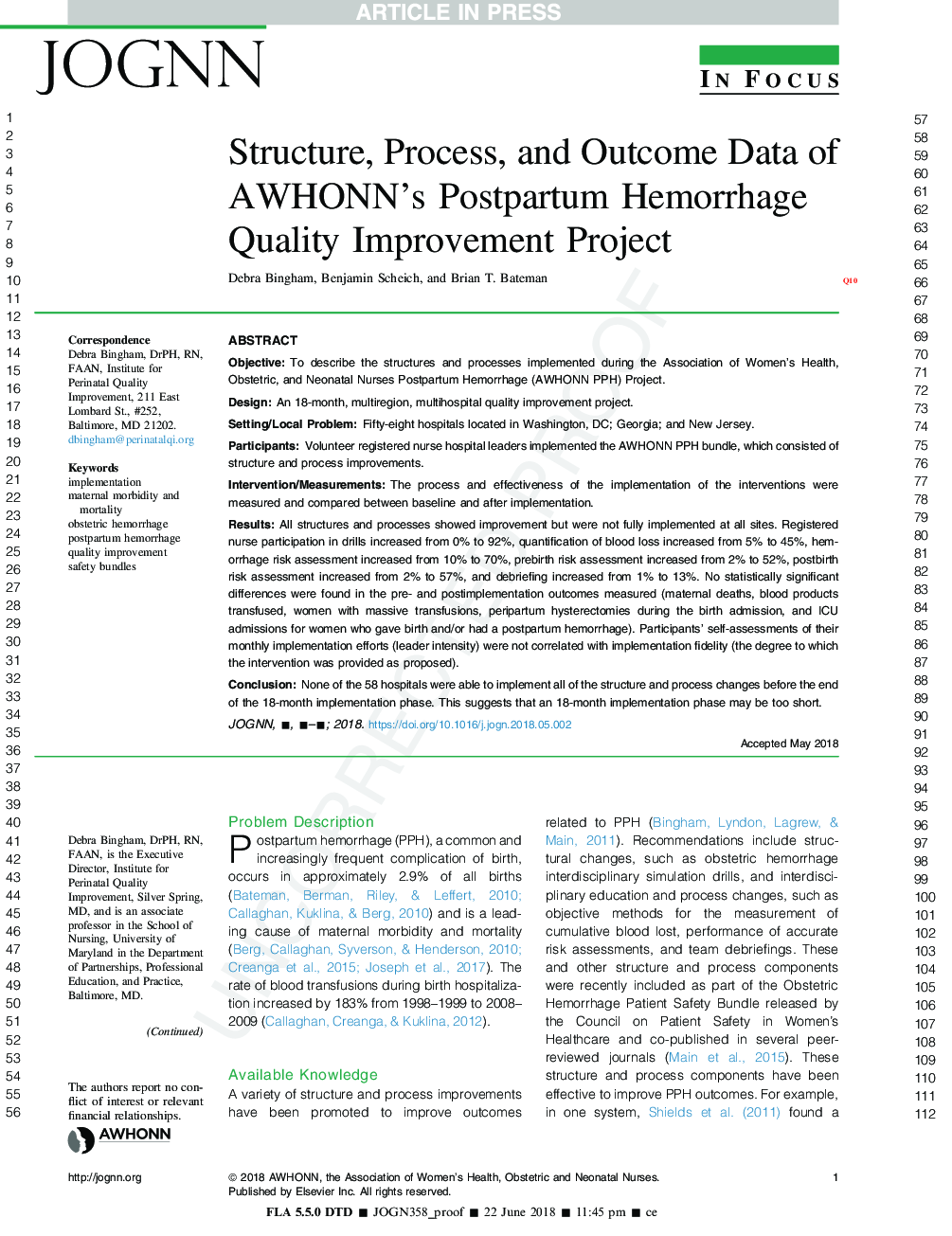 Structure, Process, and Outcome Data of AWHONN's Postpartum Hemorrhage Quality Improvement Project