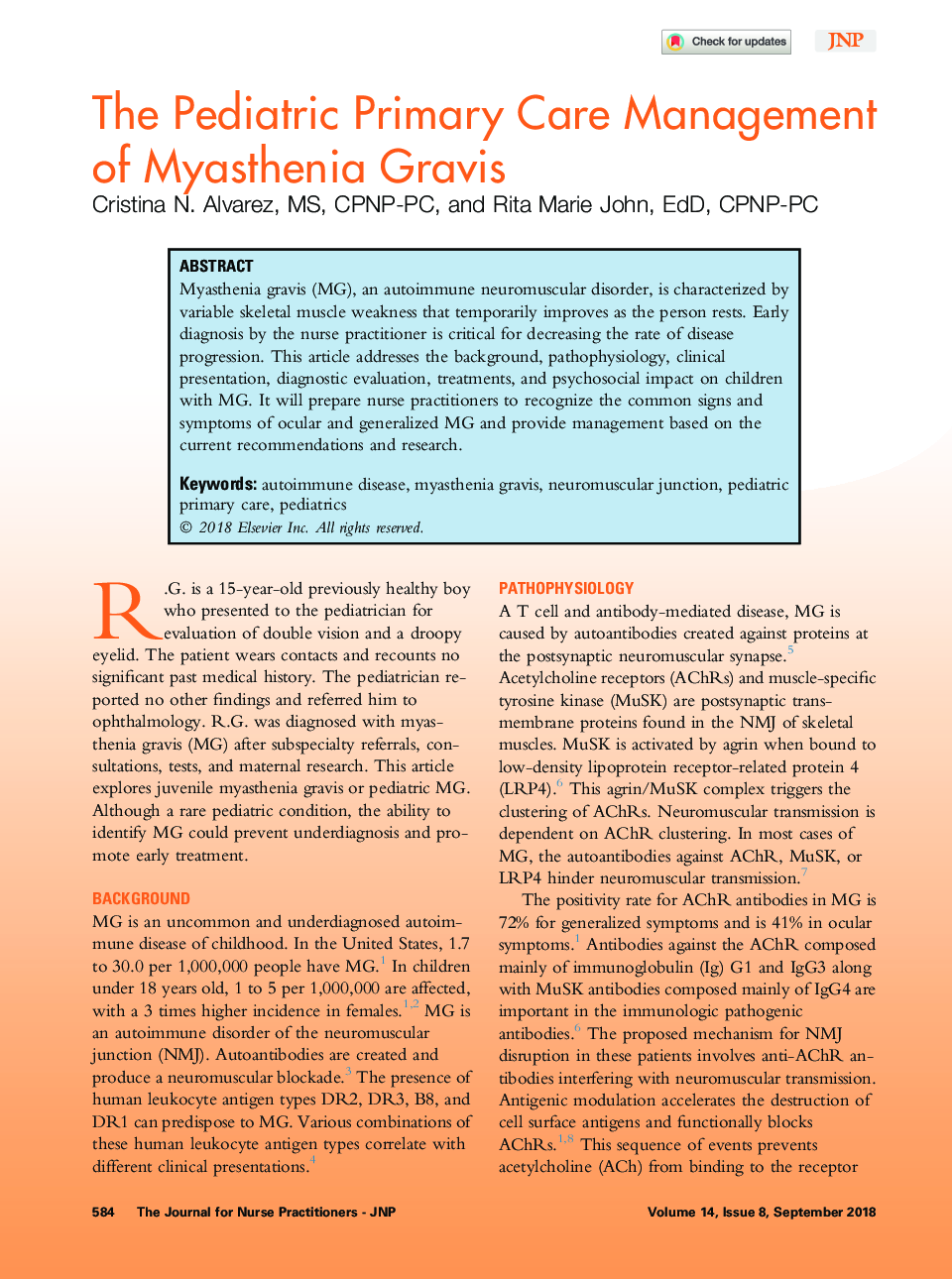 The Pediatric Primary Care Management of Myasthenia Gravis