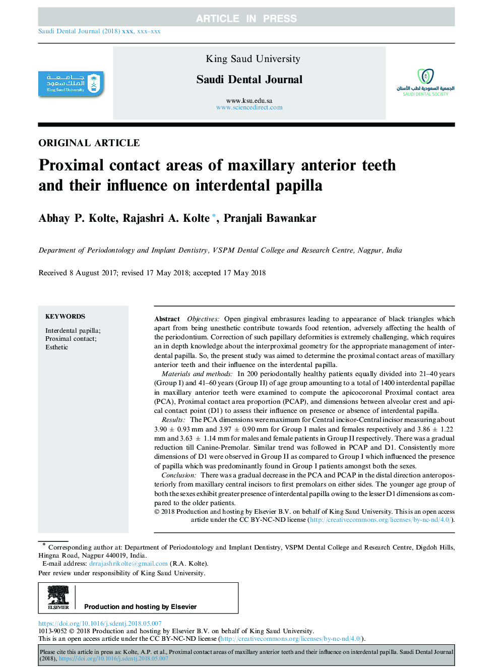 مناطق تماس با پروگزیمال دندان های قدامی ماگزیلاری و تاثیر آنها بر پاپیل بین دندانی