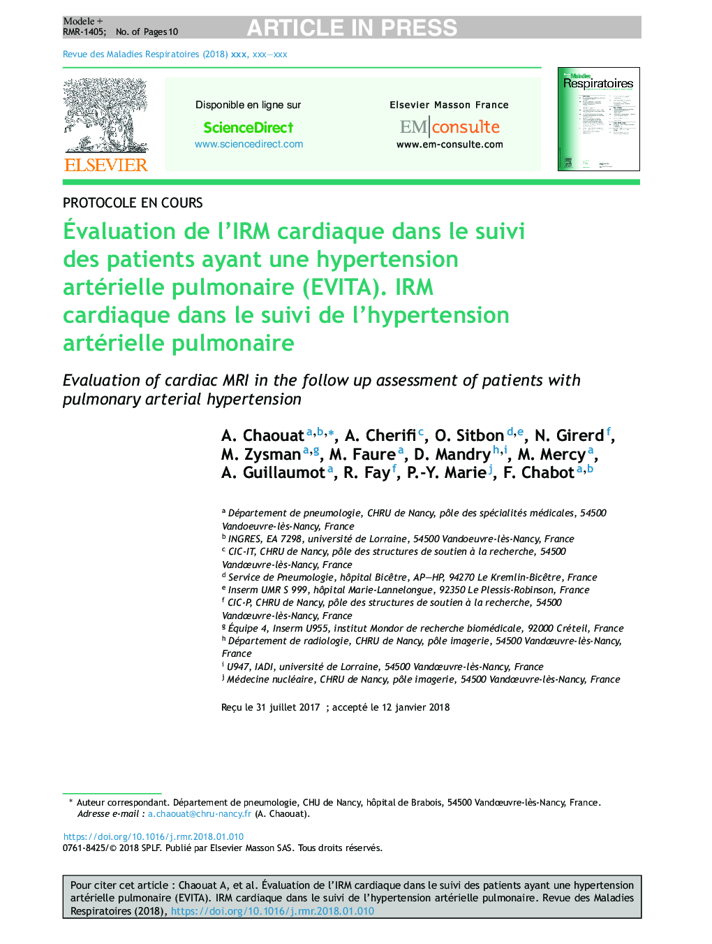 Ãvaluation de l'IRM cardiaque dans le suivi des patients ayant une hypertension artérielle pulmonaire (EVITA). IRM cardiaque dans le suivi de l'hypertension artérielle pulmonaire