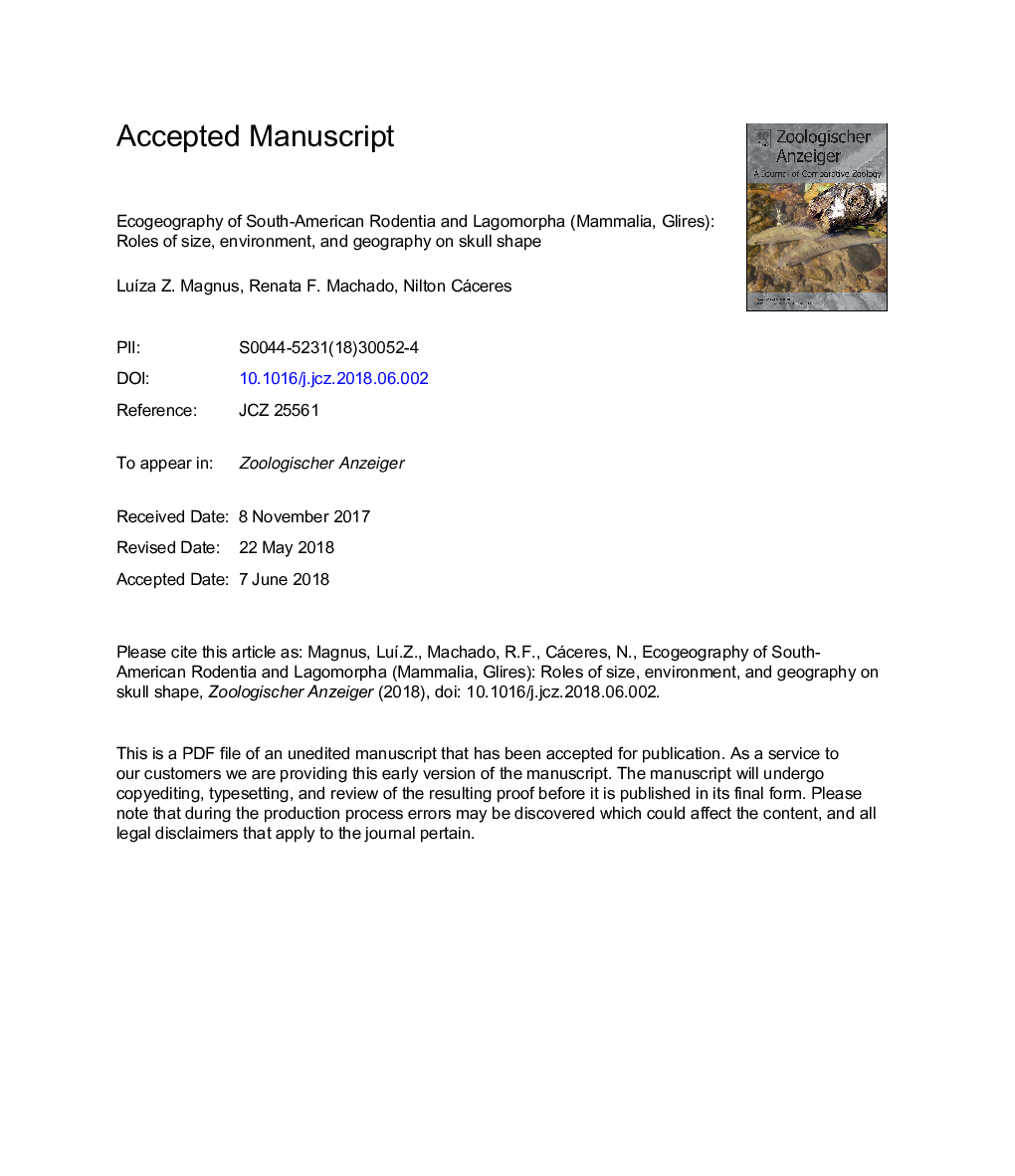 Ecogeography of South-American Rodentia and Lagomorpha (Mammalia, Glires): Roles of size, environment, and geography on skull shape