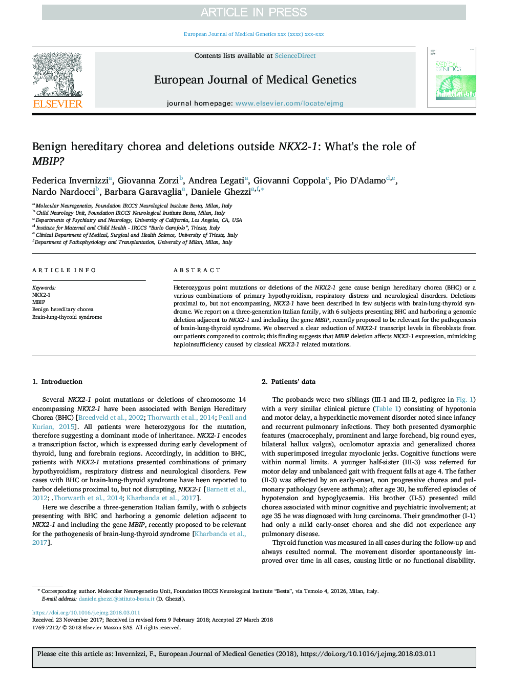 Benign hereditary chorea and deletions outside NKX2-1: What's the role of MBIP?