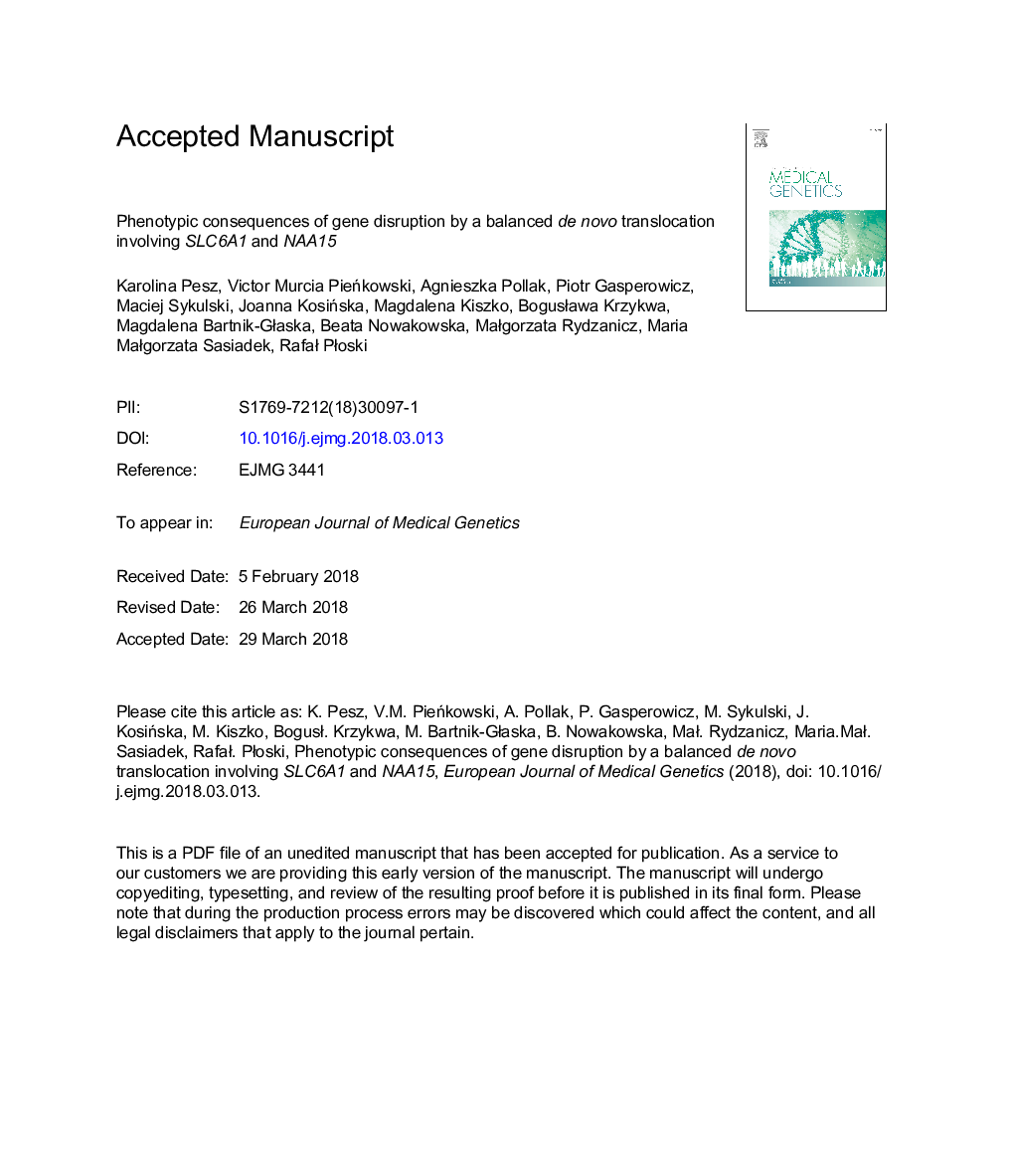 Phenotypic consequences of gene disruption by a balanced de novo translocation involving SLC6A1 and NAA15