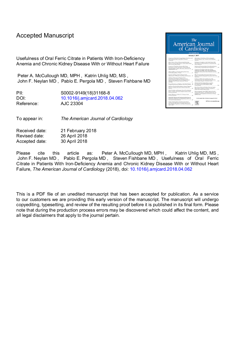 Usefulness of Oral Ferric Citrate in Patients With Iron-Deficiency Anemia and Chronic Kidney Disease With or Without Heart Failure