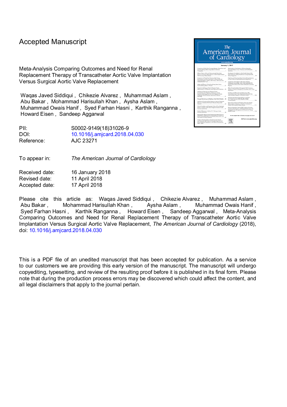 Meta-Analysis Comparing Outcomes and Need for Renal Replacement Therapy of Transcatheter Aortic Valve Implantation Versus Surgical Aortic Valve Replacement
