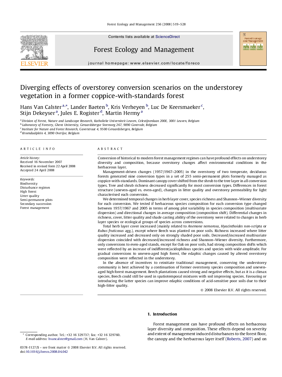 Diverging effects of overstorey conversion scenarios on the understorey vegetation in a former coppice-with-standards forest