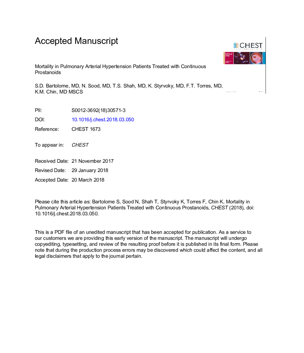 Mortality in Patients With Pulmonary Arterial Hypertension Treated With Continuous Prostanoids