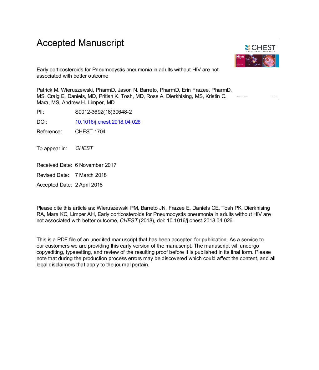 Early Corticosteroids for Pneumocystis Pneumonia in Adults Without HIV Are Not Associated With Better Outcome