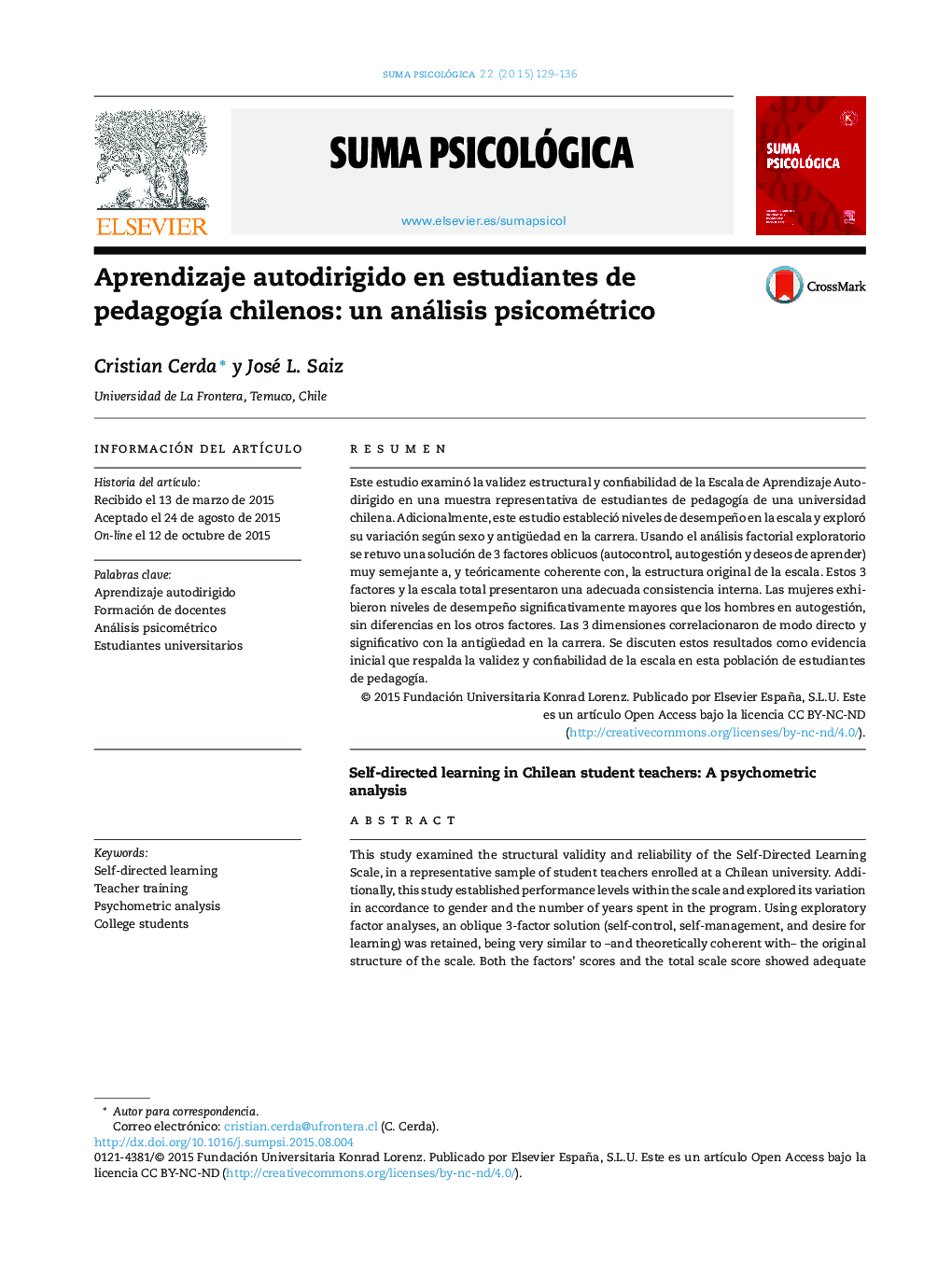 Aprendizaje autodirigido en estudiantes de pedagogía chilenos: un análisis psicométrico