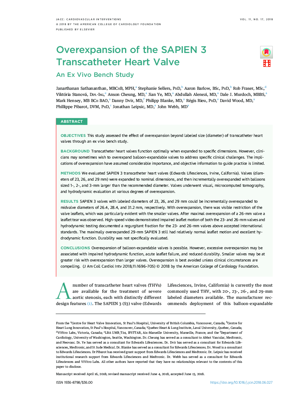 Overexpansion of the SAPIEN 3 Transcatheter Heart Valve