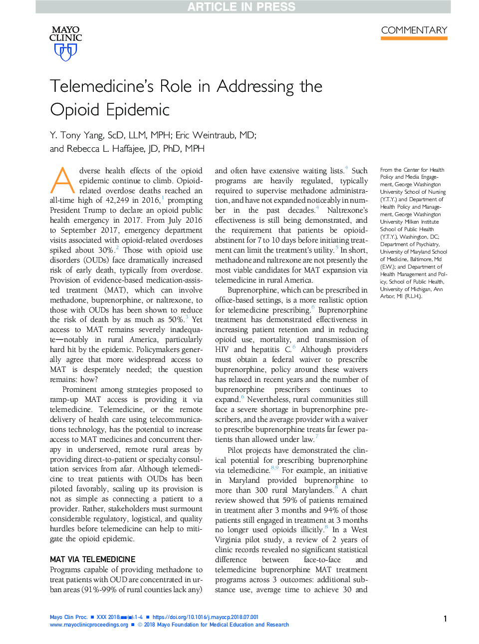 Telemedicine's Role in Addressing the Opioid Epidemic