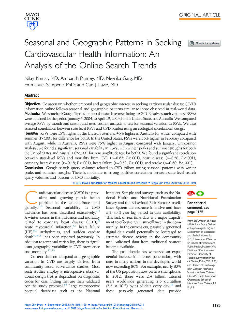 الگوهای فصلی و جغرافیایی در جستجوی اطلاعات سلامت قلب و عروق: تجزیه و تحلیل روند جستجوی آنلاین