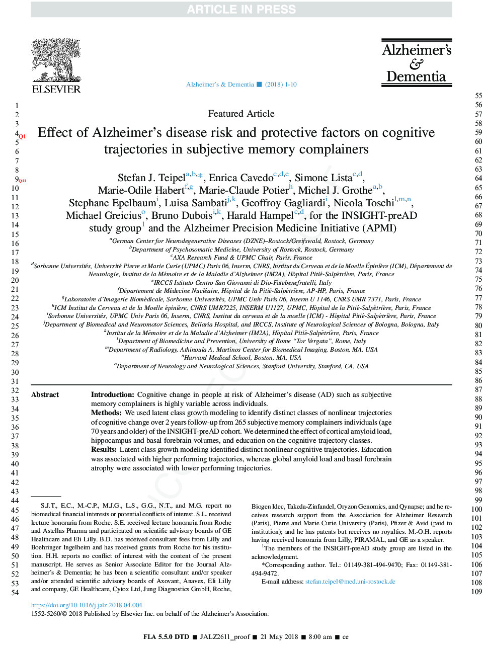 Effect of Alzheimer's disease risk and protective factors on cognitive trajectories in subjective memory complainers: An INSIGHT-preAD study