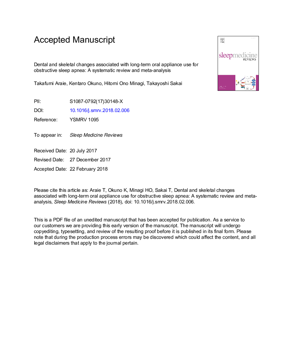 Dental and skeletal changes associated with long-term oral appliance use for obstructive sleep apnea: A systematic review and meta-analysis