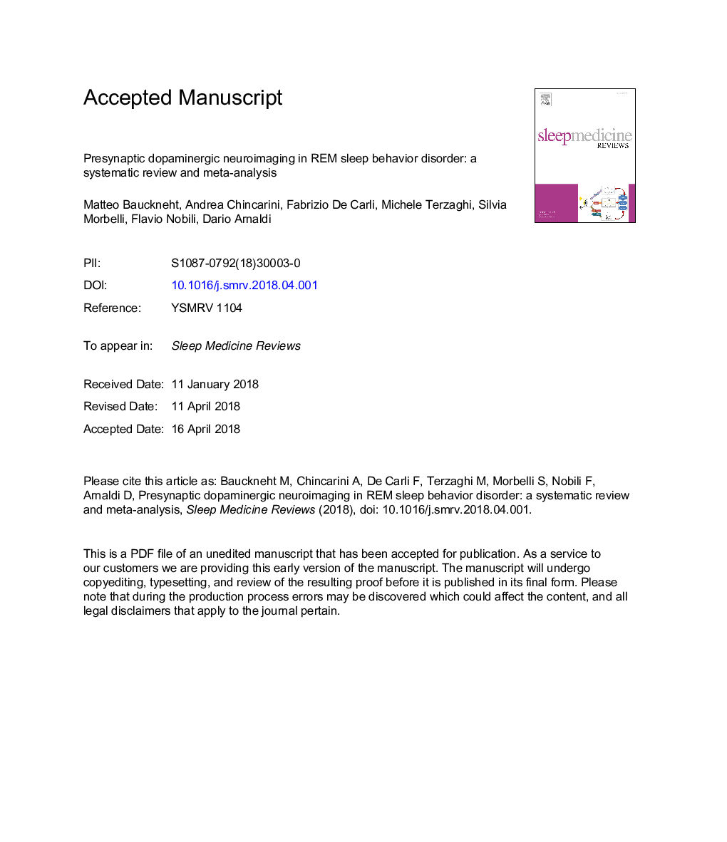 Presynaptic dopaminergic neuroimaging in REM sleep behavior disorder: A systematic review and meta-analysis