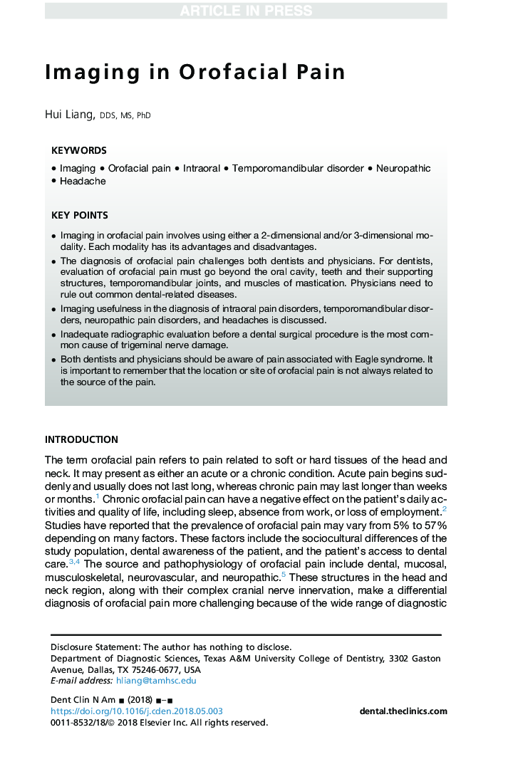 Imaging in Orofacial Pain