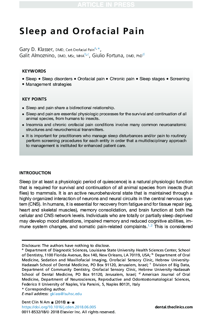 Sleep and Orofacial Pain