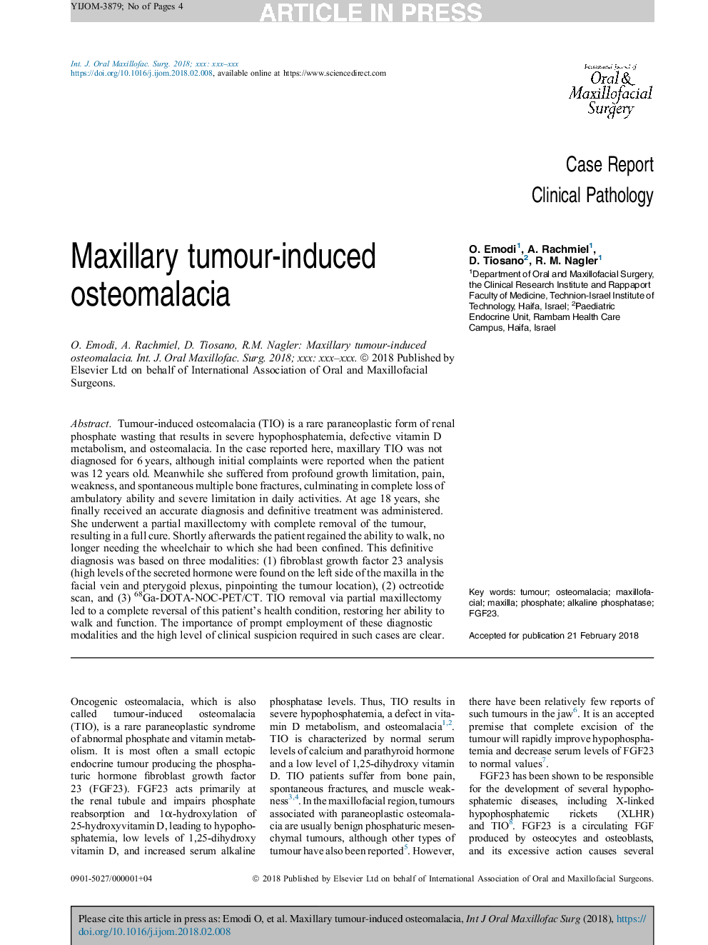 Maxillary tumour-induced osteomalacia