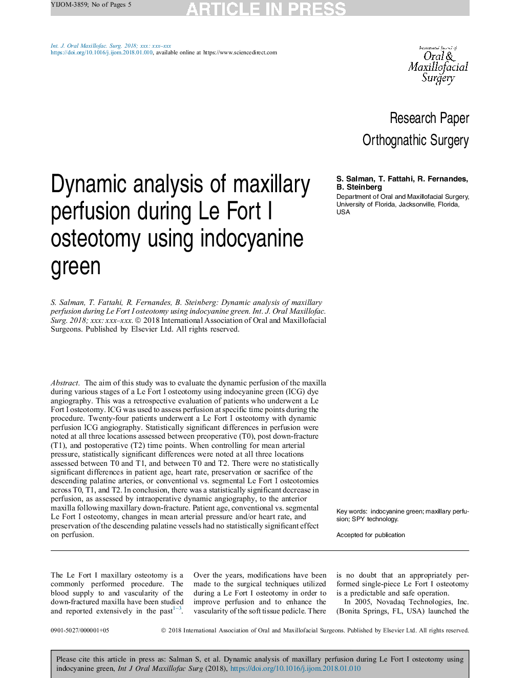 Dynamic analysis of maxillary perfusion during Le Fort I osteotomy using indocyanine green