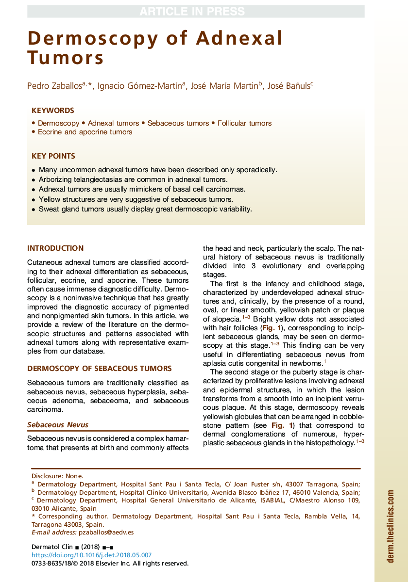 Dermoscopy of Adnexal Tumors