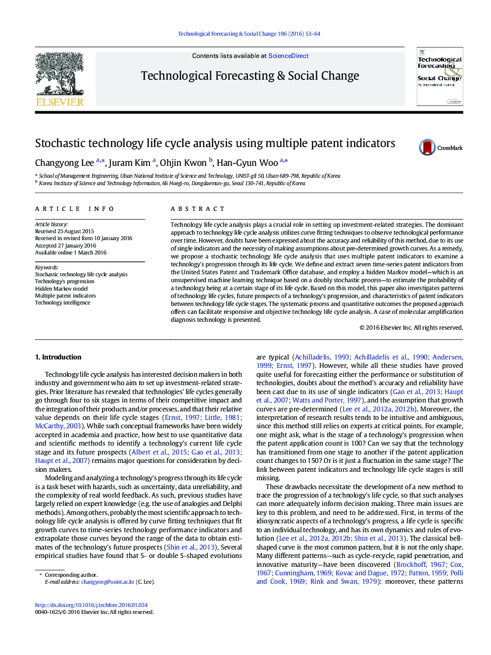 Stochastic technology life cycle analysis using multiple patent indicators