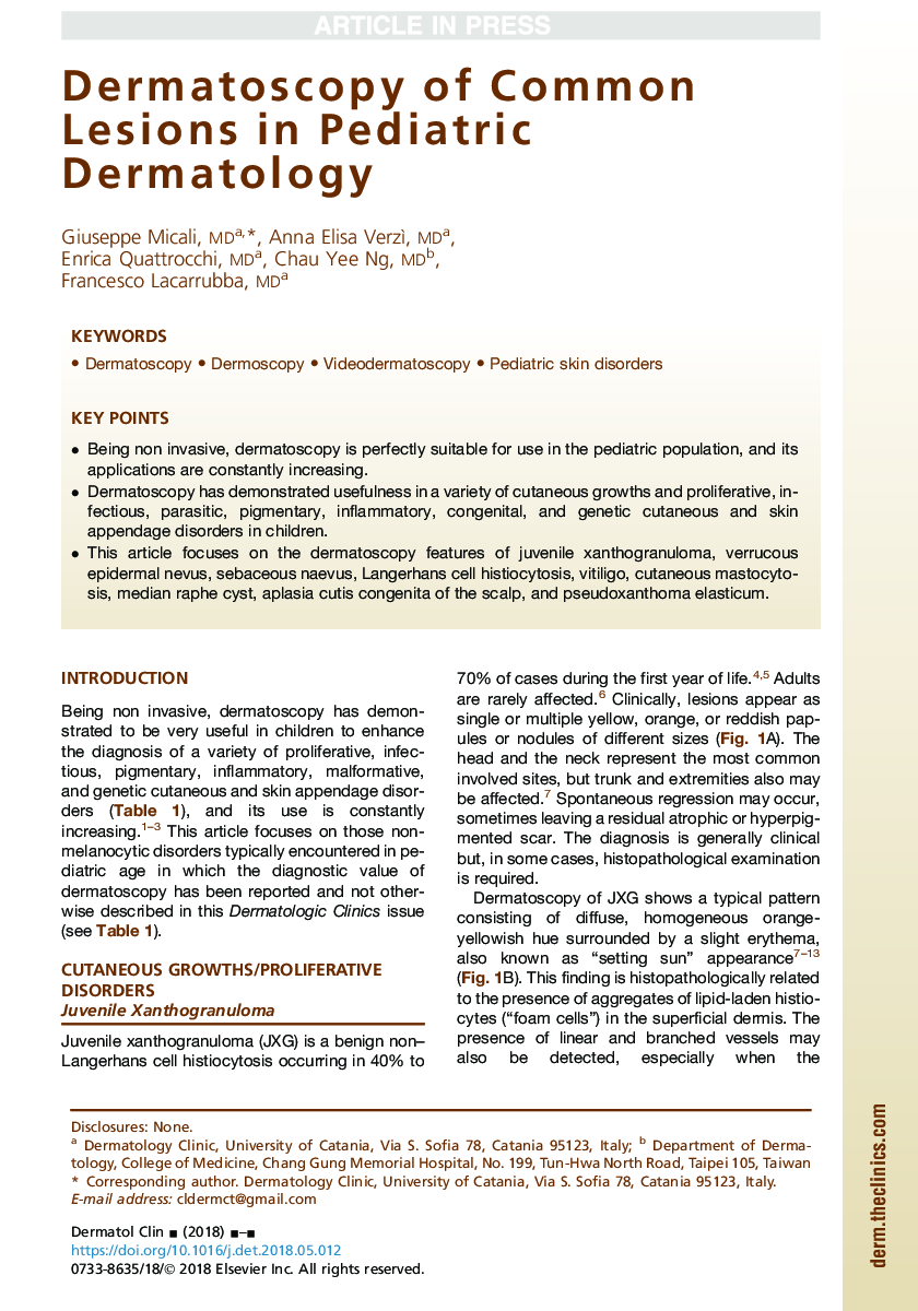 Dermatoscopy of Common Lesions in Pediatric Dermatology