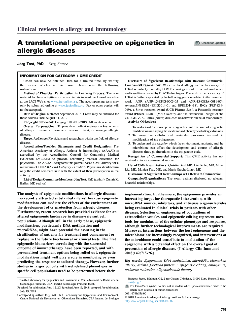 چشم انداز ترجمه ای در مورد اپی ژنتیک در بیماری های آلرژیک